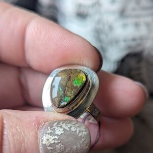 Elegant Silver and Ammolite Opal Ring Size 10.5